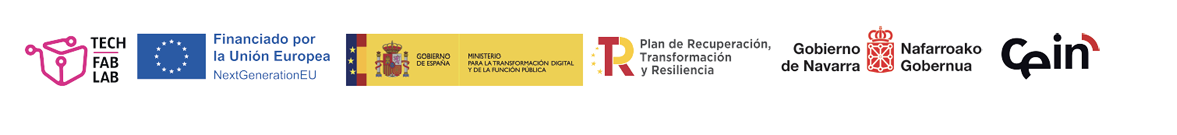 Tech fab lab, Unión Europea NextGenerationEU, Gobierno  de España, Plan de transformacion y resiliencia, gibierno ed Navarra, CEIN